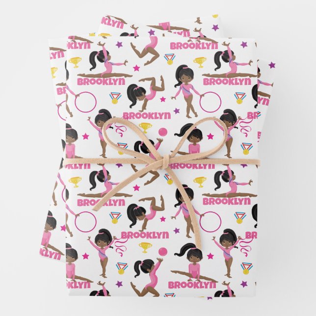 Gymnast Multicultural Personalised Wrapping Paper Sheet (In situ)