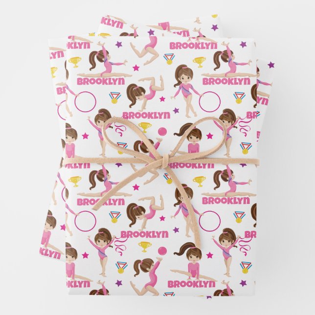Gymnast Multicultural Personalised Wrapping Paper Sheet (In situ)