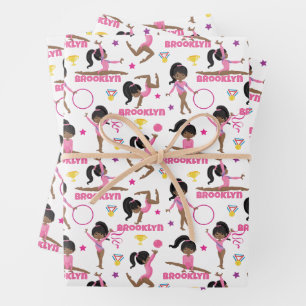 Gymnast Multicultural Personalized Wrapping Paper Sheet