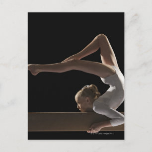 Gymnast on balance beam postcard