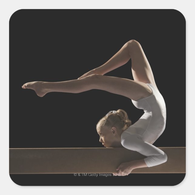 Gymnast on balance beam square sticker (Front)