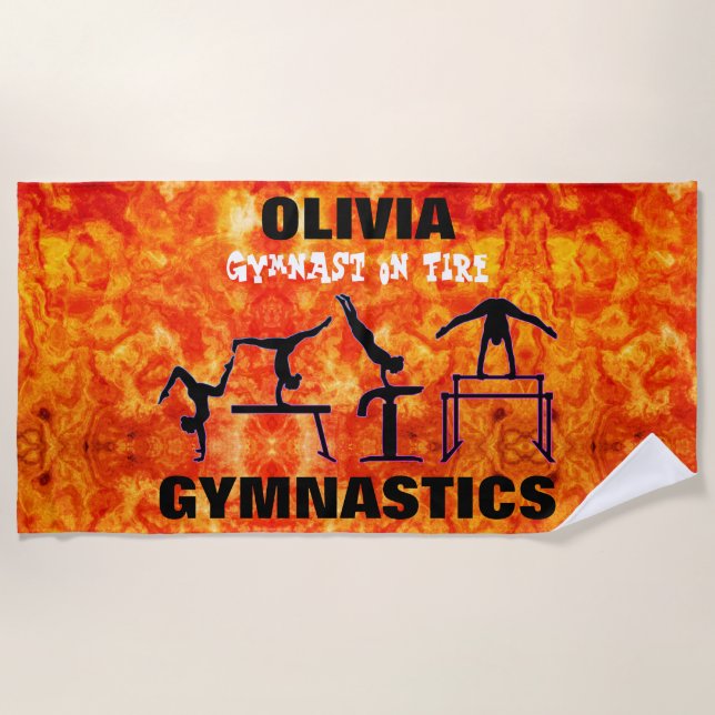 Gymnast on Fire - Girls Gymnastics Beach Towel (Front)