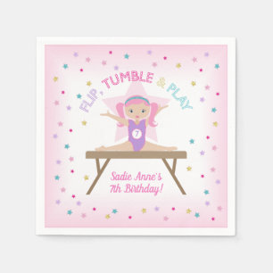 Gymnast Pink Hair Gymnastics Jump Birthday Party  Napkin