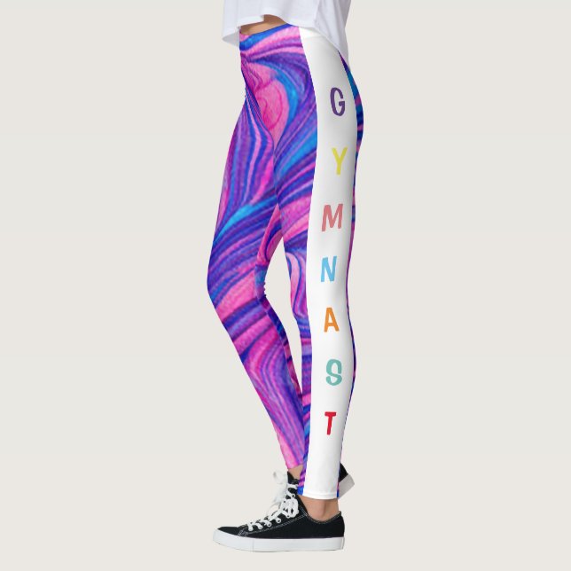 Gymnast Pink / Purple / Blue Swirl Leggings (Left)