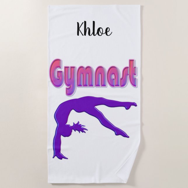 Gymnast Power Tumbling Purple Metallic Beach Towel (Front)