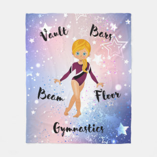 Gymnast Star Blonde, Blue Eyes, Burgundy Leotard Fleece Blanket