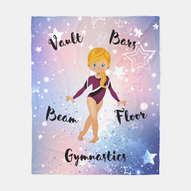 Gymnast Star Blonde, Blue Eyes, Burgundy Leotard   Fleece Blanket (Front)