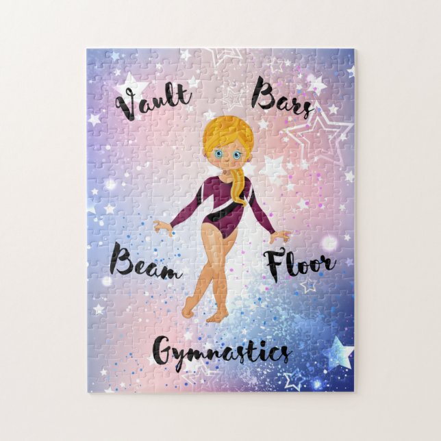 Gymnast Star Blonde, Blue Eyes, Burgundy Leotard   Jigsaw Puzzle (Vertical)