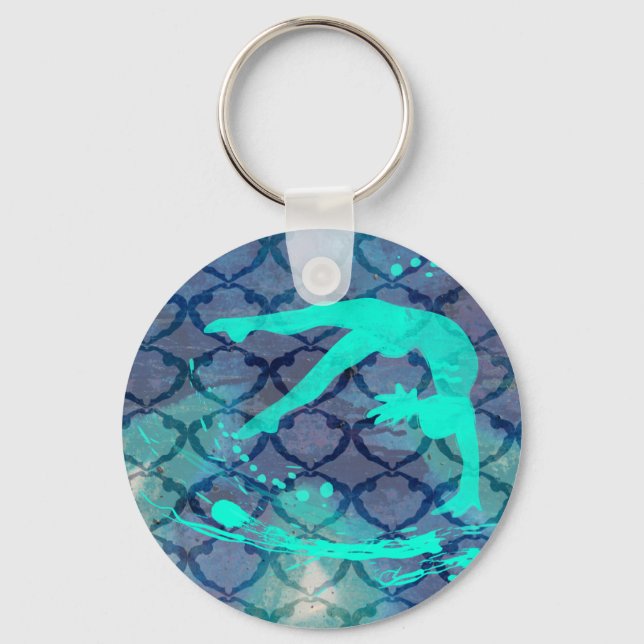 Gymnast Tribal Pattern Blue Key Ring (Front)