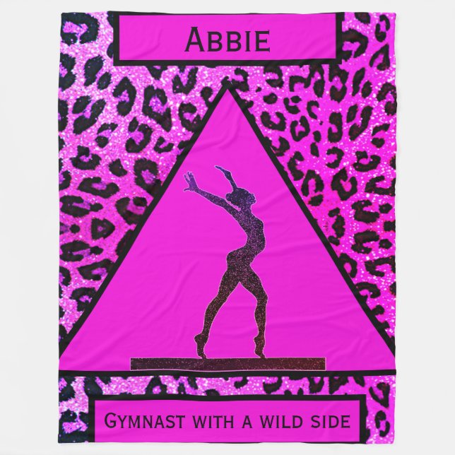 Gymnast with a Wild Side Pink Leopard Gymnastics Fleece Blanket (Front)