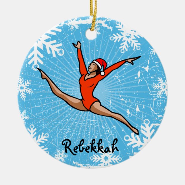 GymnastChick Leap Santa personalise ornament (Front)