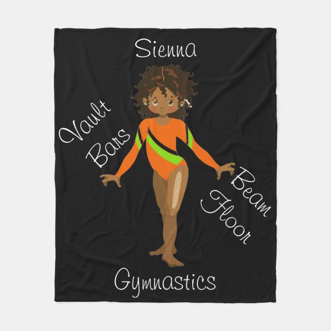 Gymnastic African American, Brown Eyes, Orange Leo Fleece Blanket (Front)