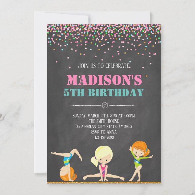 Gymnastic birthday invitation (Front)