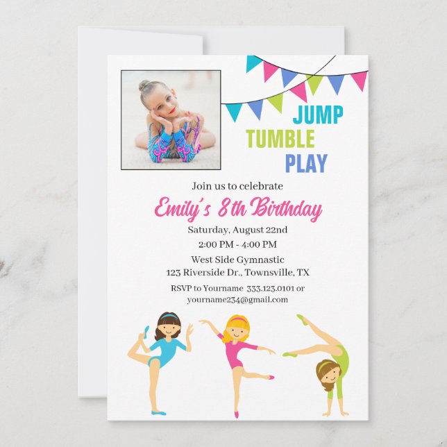 Gymnastic Birthday Invitation for girl (Front)