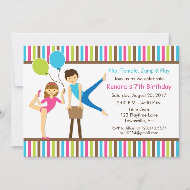 Gymnastic Birthday Invitation Girl and Boy (Front)