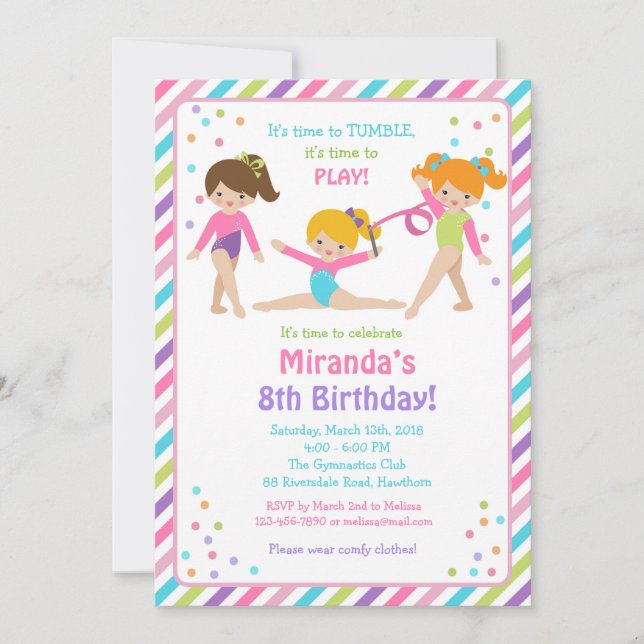 Gymnastic Birthday Invitation, Gymnastic Invite (Front)