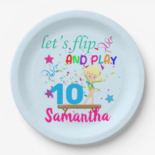 Gymnastic Birthday Let's Flip Custom Paper Plate