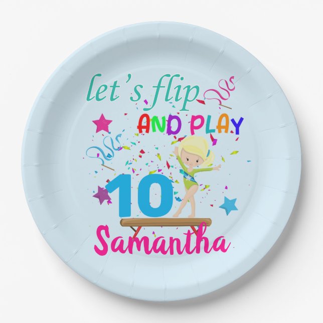 Gymnastic Birthday Let's Flip Custom  Paper Plate (Front)