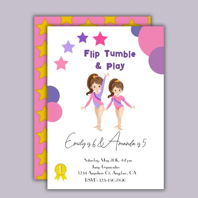Gymnastic Birthday Party Sisters Pink Gym Invitation (Creator Uploaded)