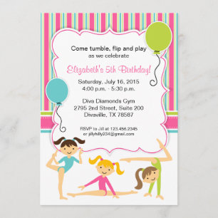 Gymnastic Girls Birthday Party Invitation
