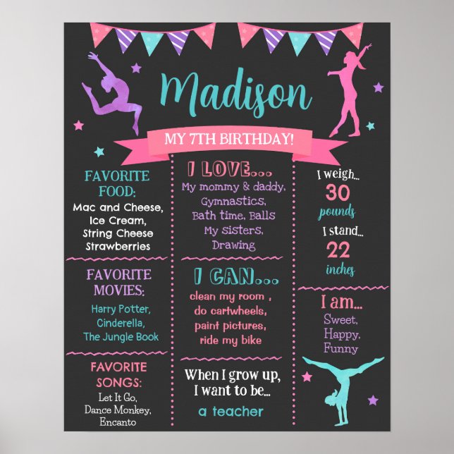Gymnastic Gymnast Birthday Milestone Board Sign (Front)