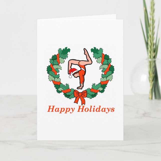 Gymnastic Happy Holidays Wreath Holiday Card (Front)