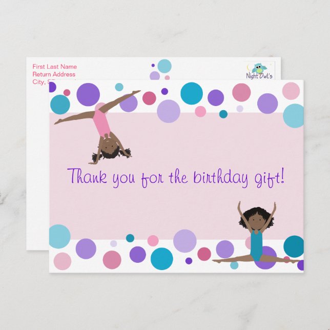 Gymnastic Party Thank You in Pink, Purple & Aqua Postcard (Front/Back)
