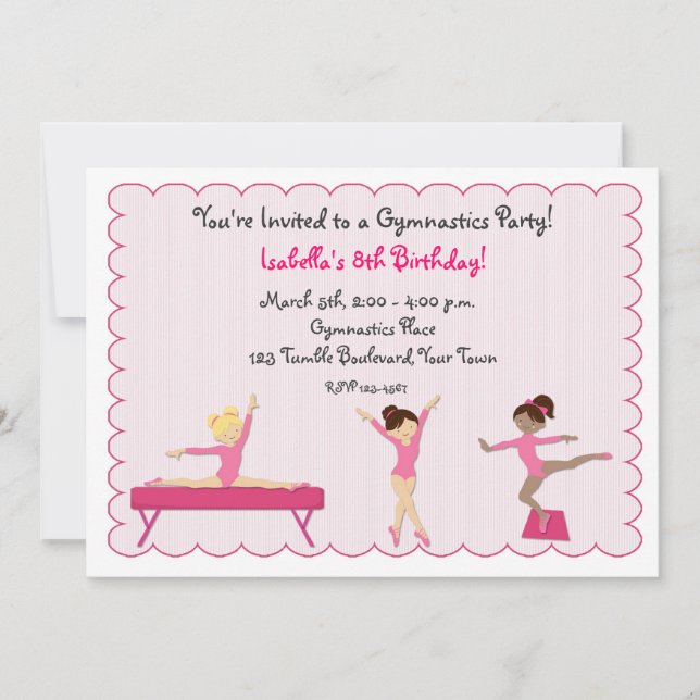Gymnastic Party, Tumbling, Pink Invitation (Front)