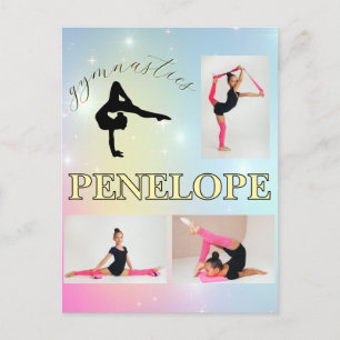 Gymnastic Pastel Rainbow Gradient 3 Photo Custom Holiday Postcard