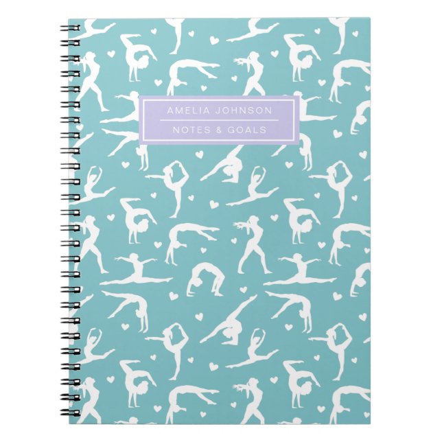 Gymnastic Training Teal Custom Name Modern  Notebook (Front)