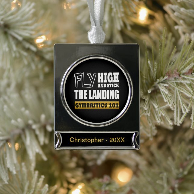 Gymnastics 101 Fly High - Bar Gymnast Silver Plated Banner Ornament (Tree)