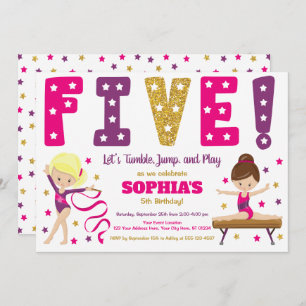 Gymnastics 5th Birthday Invitation   Hot Pink