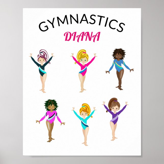 Gymnastics 6 Girls Personalised Gymnast Poster (Front)