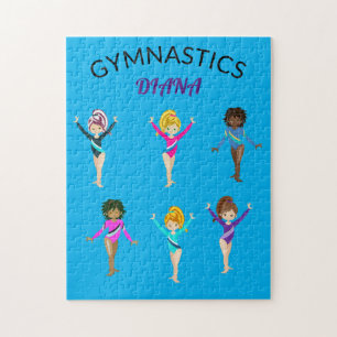 Gymnastics 6 gymnast personalised girl's puzzle. jigsaw puzzle