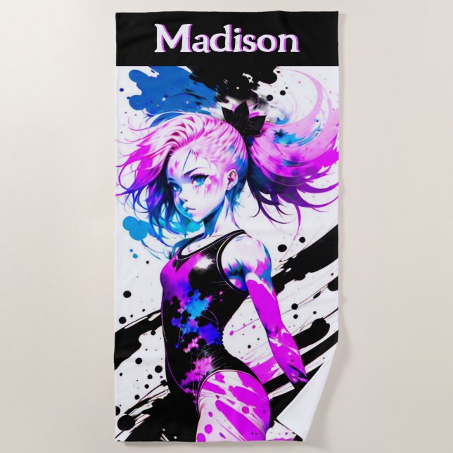 Gymnastics Abstract Spirit of the Gymnast Custom Beach Towel (Front)