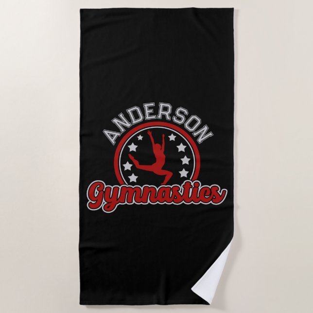 Gymnastics ADD NAME Gymnast Vault Floor Athlete  Beach Towel (Front)