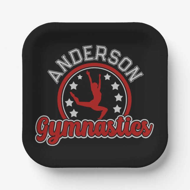 Gymnastics ADD NAME Gymnast Vault Floor Athlete Paper Plate (Front)