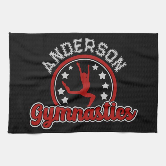 Gymnastics ADD NAME Gymnast Vault Floor Athlete Tea Towel (Horizontal)
