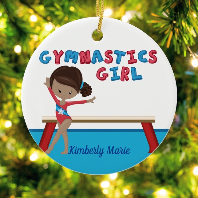 Gymnastics African American Girl Custom Gymnast Ceramic Tree Decoration (Creator Uploaded)