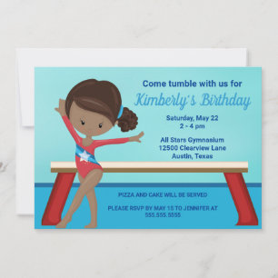 Gymnastics African American Girls Birthday Party Invitation