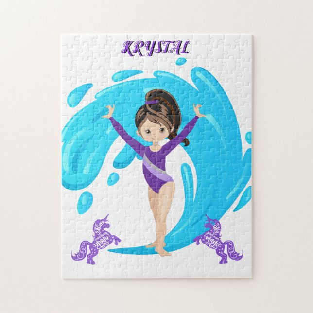 Gymnastics and purple ponies personalised  jigsaw puzzle (Vertical)