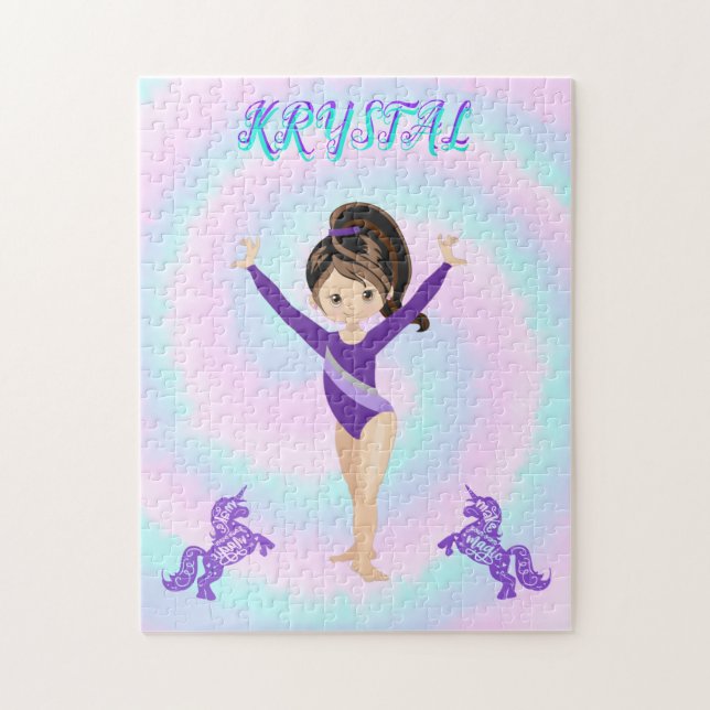 Gymnastics and purple ponies personalised  jigsaw puzzle (Vertical)