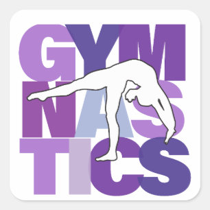 Gymnastics Back Bend Word Art in Purples Square Sticker
