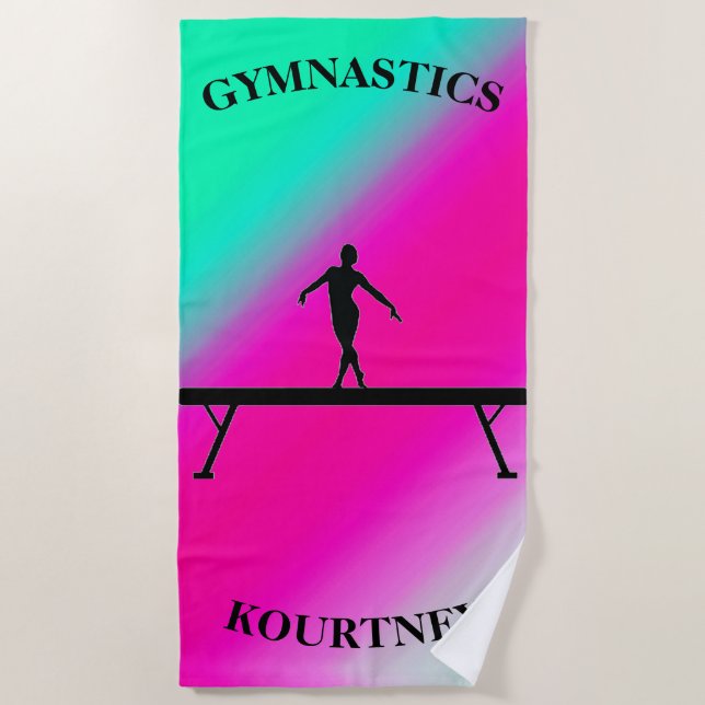 Gymnastics Balance Beam Mint and Fuchsia  Beach Towel (Front)