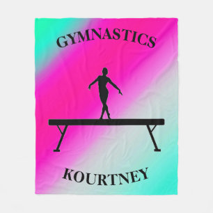 Gymnastics Balance Beam Mint and Fuchsia Fleece Blanket