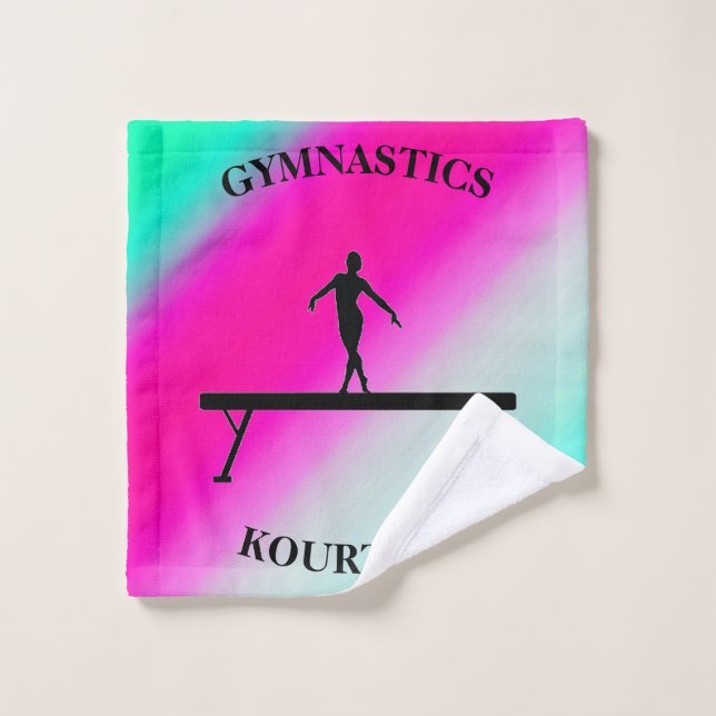 Gymnastics Balance Beam Mint and Fuchsia   Wash Cloth (Wash Cloth)