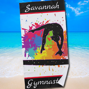 Gymnastics Balance Beam Paint Splatter Beach Towel