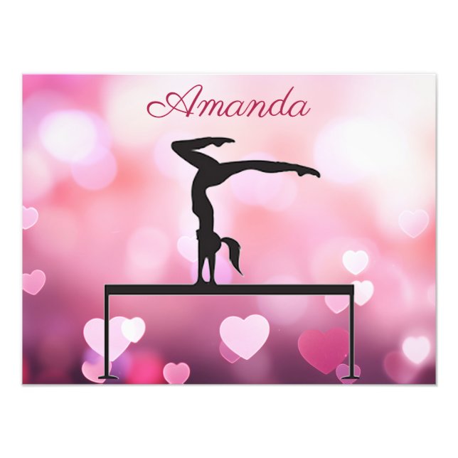 Gymnastics Balance Beam Pink Hearts Photo Print (Front)