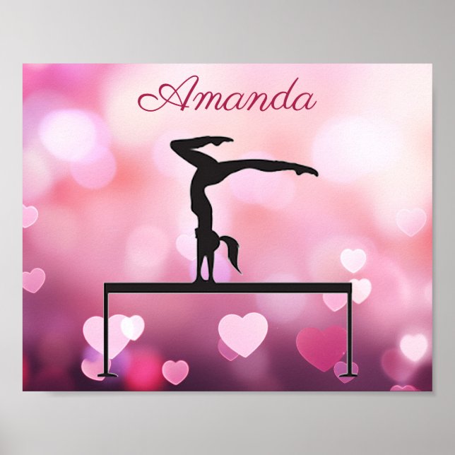 Gymnastics Balance Beam Pink Hearts Poster (Front)