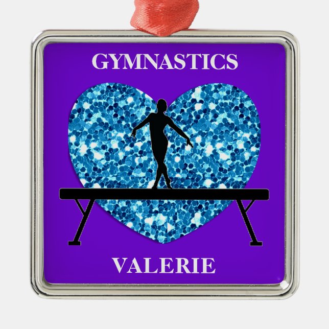 Gymnastics Balance Beam Purple Teal Metal Tree Decoration (Front)